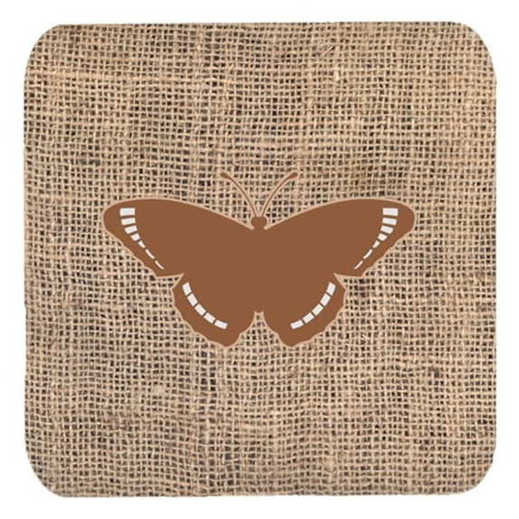 Carolines Treasures Butterfly Burlap and Brown Foam Coasters - Set - 4