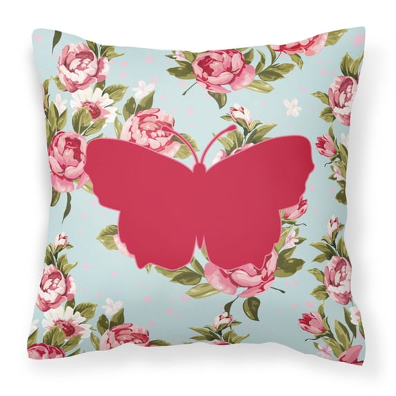 Caroline's Treasures BB1045-RS-BU-PW1818 Butterfly Shabby Chic Blue Roses Canvas Fabric Decorative Pillow BB1045, 18H x18W, Multicolor