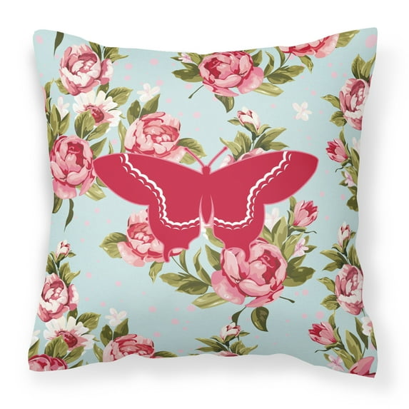 Carolines Treasures Butterfly Shabby Chic Blue Roses Canvas Fabric Decorative Pillow BB1030 18H x18W multicolor