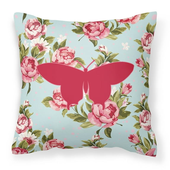 Carolines Treasures Butterfly Shabby Chic Blue Roses Canvas Fabric Decorative Pillow BB1042 14Hx14W multicolor