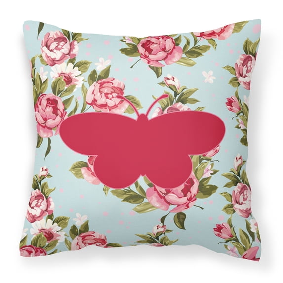 Carolines Treasures Butterfly Shabby Chic Blue Roses Canvas Fabric Decorative Pillow BB1051 18H x18W multicolor