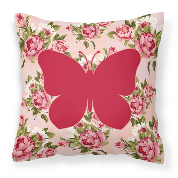 Carolines Treasures Butterfly Shabby Chic Pink Roses Fabric Decorative Pillow 14Hx14W multicolor