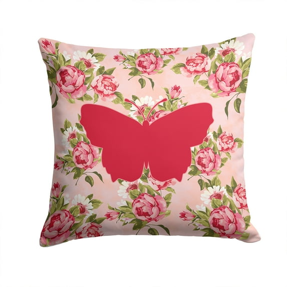 Carolines Treasures Butterfly Shabby Chic Pink Roses Fabric Decorative Pillow 14Hx14W multicolor