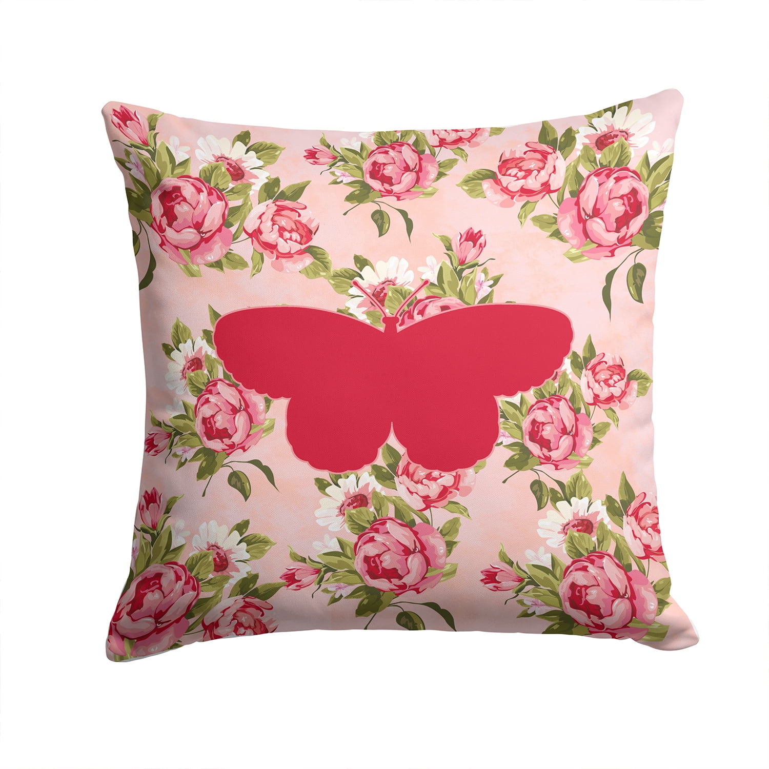 Butterfly Shabby Chic Pink Roses Fabric Decorative Pillow