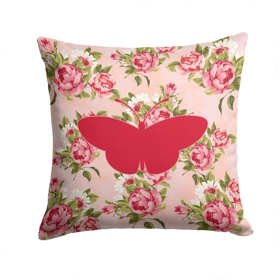 Carolines Treasures Butterfly Shabby Chic Pink Roses Fabric Decorative Pillow 14Hx14W multicolor