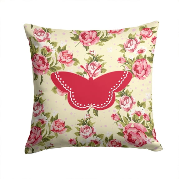 Carolines Treasures Butterfly Shabby Chic Yellow Roses Fabric Decorative Pillow 14Hx14W multicolor