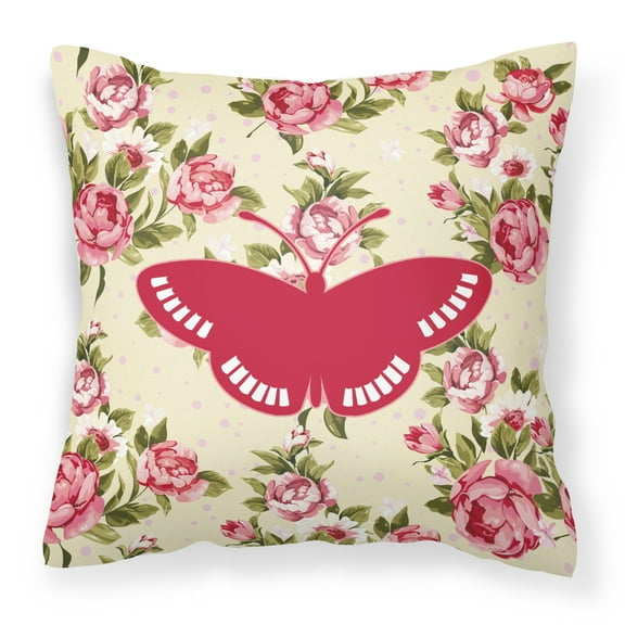 Carolines Treasures Butterfly Shabby Chic Yellow Roses Fabric Decorative Pillow 14Hx14W multicolor