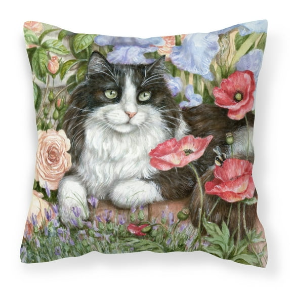 Carolines Treasures CDCO0231PW1818 Black and White Cat in Poppies Canvas Decorative Pillow 18H x18W multicolor