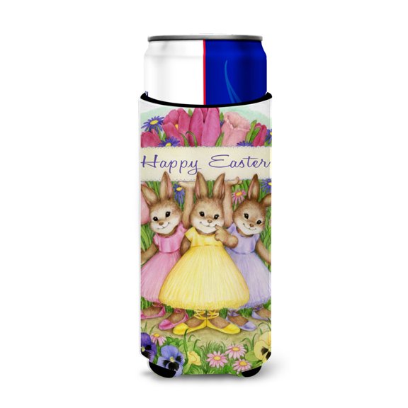 Carolines Treasures CDCO0331MUK Three Bunnies Happy Easter Ultra Beverage Insulators for slim cans Slim Can multicolor