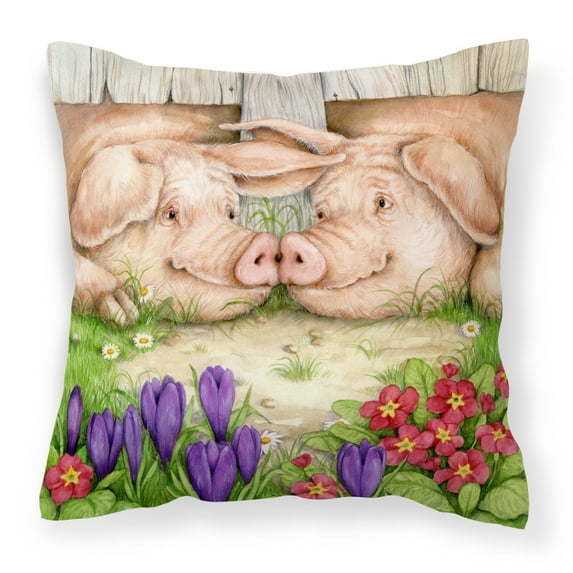 Carolines Treasures CDCO0350PW1414 Pigs Nose To Nose by Debbie Cook Canvas Decorative Pillow  14Hx14W multicolor