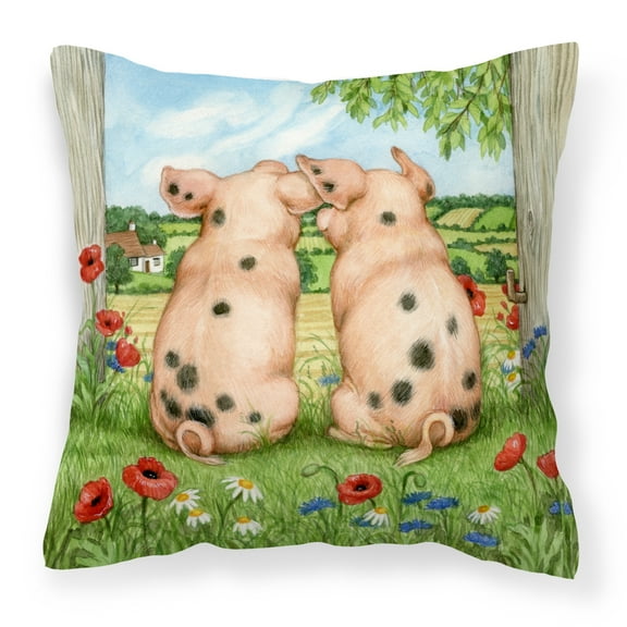 Carolines Treasures CDCO0354PW1414 Pigs Side By Side by Debbie Cook Canvas Decorative Pillow  14Hx14W multicolor