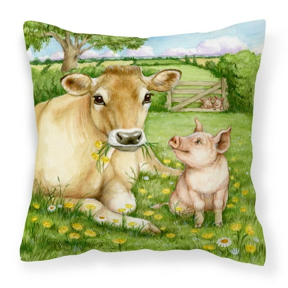 Carolines Treasures CDCO0360PW1414 Pigs and Cow Good Friends Canvas Decorative Pillow  14Hx14W multicolor