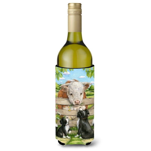 Carolines Treasures CDCO0378LITERK Bull and Pup Friends by Debbie Cook Wine Bottle Beverage Insulator Hugger Wine