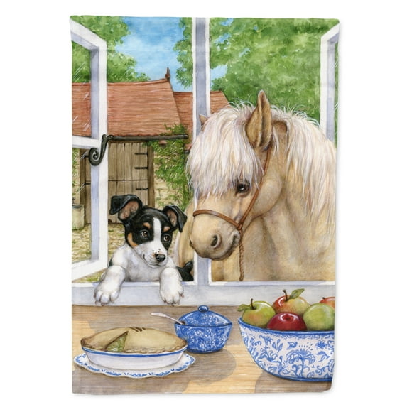 Carolines Treasures CDCO0379CHF Jack Russel Puppy and Foal Horse Flag Canvas House Size Large multicolor