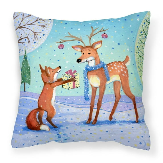 Carolines Treasures CDCO0416PW1414 Christmas Present from the Fox Canvas Decorative Pillow  14Hx14W multicolor