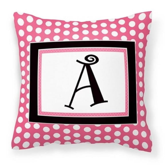 Letter A Monogram - Pink Black Polka Dots Fabric Decorative Pillow