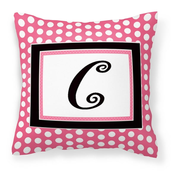 Carolines Treasures CJ1001-CPW1414 Monogram Initial C Pink Black Polka Dots Indoor & Outdoor Fabric Decorative Pillow