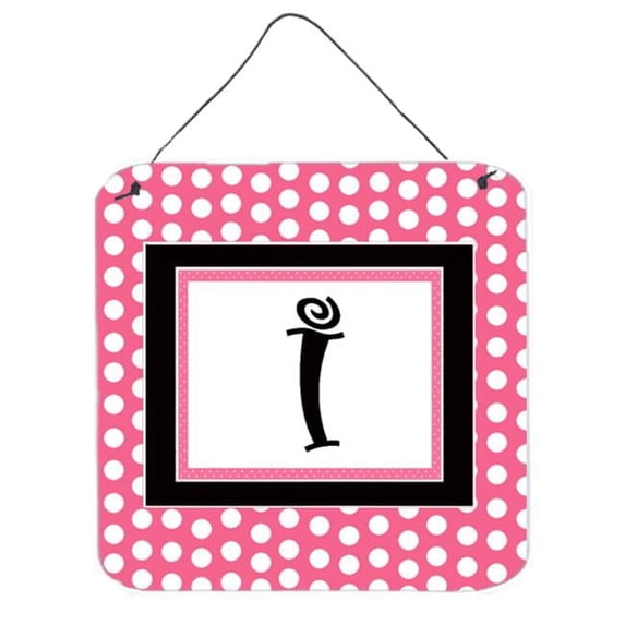 Carolines Treasures CJ1001-IDS66 Letter I Initial - Pink Black Polka Dots Aluminium Metal Wall Or Door Hanging Prints