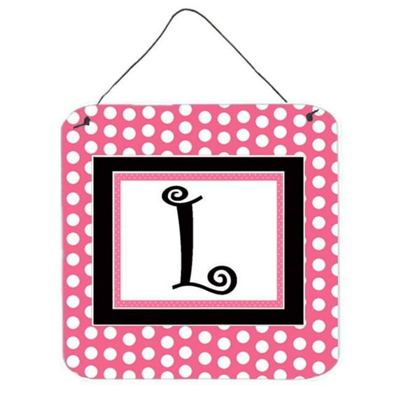 Carolines Treasures CJ1001-LDS66 Letter L Initial - Pink Black Polka Dots Aluminium Metal Wall Or Door Hanging Prints