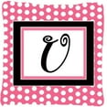 thumbnail image 1 of Carolines Treasures CJ1001-UPW1414 Letter U Initial Monogram - Pink Black Polka Dots Indoor & Outdoor Fabric Decorative Pillow, 1 of 7