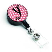 Carolines Treasures CJ1001-YBR Letter Y Monogram Pink & Black Polka Dots Retractable Badge Reel