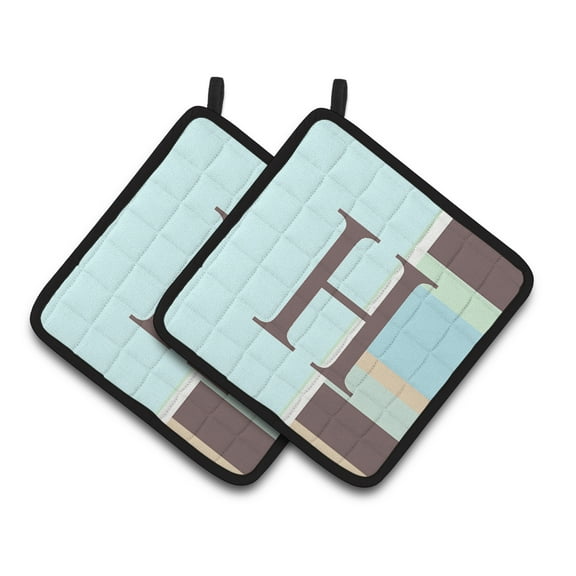 Carolines Treasures CJ1003-HPTHD Letter H Initial Monogram - Blue Stripes Pair of Pot Holders, 7.5HX7.5W, multicolor