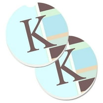 Carolines Treasures CJ1003-KCARC Letter K Initial Monogram - Blue Stripes Set of 2 Cup Holder Car Coasters  Large