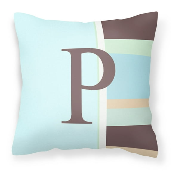 Carolines Treasures CJ1003-PPW1414 Letter P Initial Monogram - Blue Stripes Decorative Canvas Fabric Pillow 14Hx14W