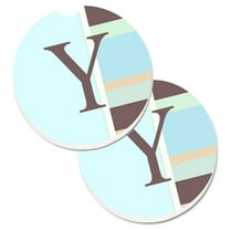 Carolines Treasures CJ1003-YCARC Letter Y Initial Monogram - Blue Stripes Set of 2 Cup Holder Car Coasters  Large
