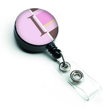 Carolines Treasures CJ1005-IBR Letter I Initial Monogram Pink Stripes Retractable Badge Reel