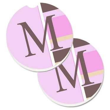 Carolines Treasures CJ1005-MCARC Letter M Initial Monogram - Pink Stripes Set of 2 Cup Holder Car Coasters  Large