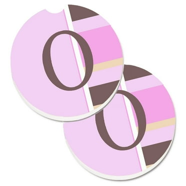 Carolines Treasures CJ1005-OCARC Letter O Initial Monogram - Pink Stripes Set of 2 Cup Holder Car Coasters  Large