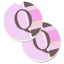 Carolines Treasures CJ1005-QCARC Letter Q Initial Monogram - Pink Stripes Set of 2 Cup Holder Car Coasters  Large