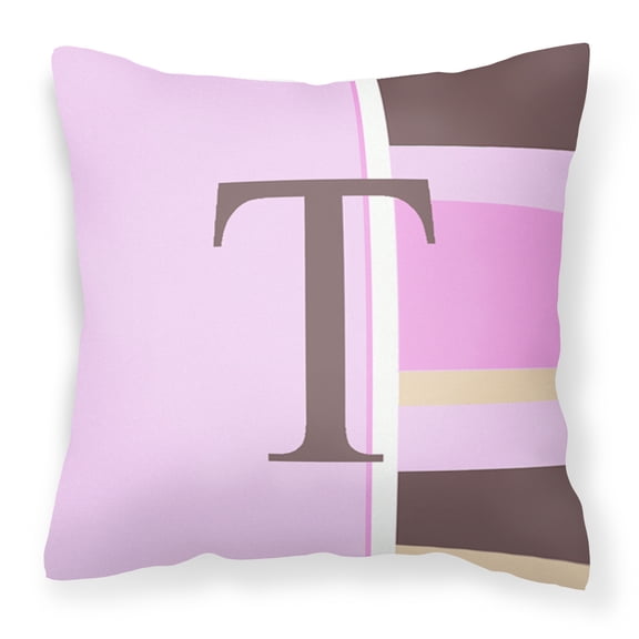 Carolines Treasures CJ1005-TPW1414 Letter T Initial Monogram - Pink Stripes Decorative   Canvas Fabric Pillow 14Hx14W