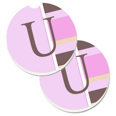 Carolines Treasures CJ1005-UCARC Letter U Initial Monogram - Pink Stripes Set of 2 Cup Holder Car Coasters  Large