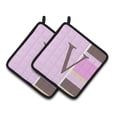 thumbnail image 1 of Carolines Treasures CJ1005-VPTHD Letter V Initial Monogram - Pink Stripes Pair of Pot Holders, 7.5 x 3 x 7.5 in., 1 of 2