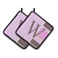 thumbnail image 1 of Letter W Initial Monogram - Pink Stripes Pair of Pot Holders, 1 of 2