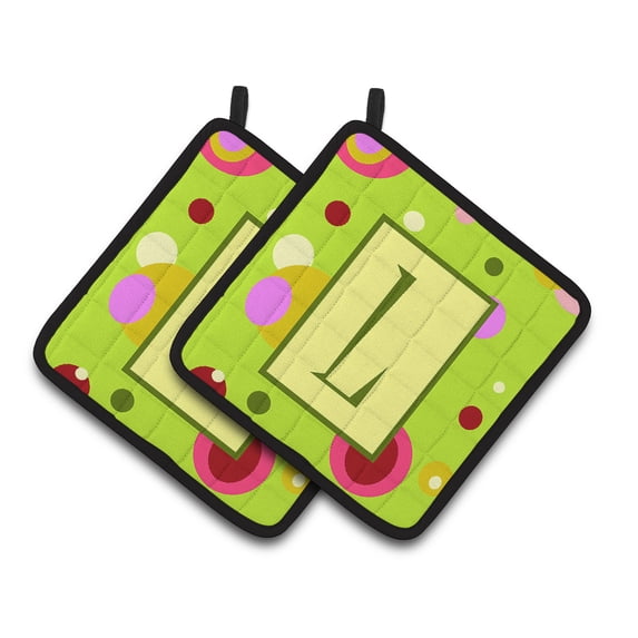 Carolines Treasures CJ1010-LPTHD Letter L Monogram - Lime Green Pair of Pot Holders, 7.5HX7.5W, multicolor