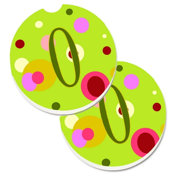 Carolines Treasures CJ1010-OCARC Letter O Monogram Lime Green Set of 2 Cup Holder Car Coaster