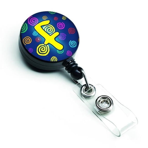 Carolines Treasures CJ1011-FBR Letter F Initial Monogram Blue Swirls Retractable Badge Reel