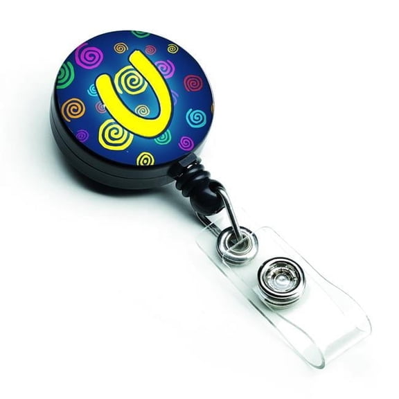 Carolines Treasures CJ1011-UBR Letter U Initial Monogram Blue Swirls Retractable Badge Reel