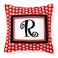 thumbnail image 1 of Carolines Treasures CJ1012-RPW1414 Letter R Initial Monogram Red Black Polka Dots Decorative Canvas Fabric Pillow, 1 of 4