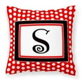 thumbnail image 1 of Carolines Treasures CJ1012-SPW1414 Monogram - Initial S Red Black Polka Dots Decorative Canvas Fabric Pillow 14Hx14W, 1 of 4