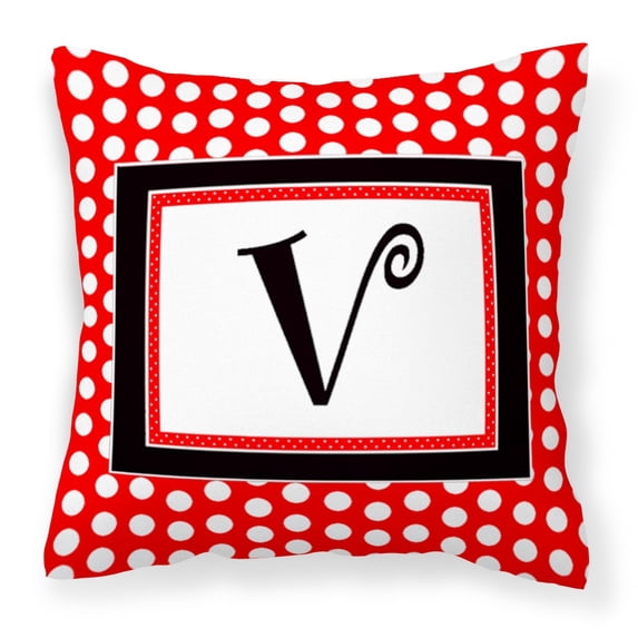 Carolines Treasures CJ1012-VPW1414 Monogram - Initial V Red Black Polka Dots Decorative Canvas Fabric Pillow 14Hx14W