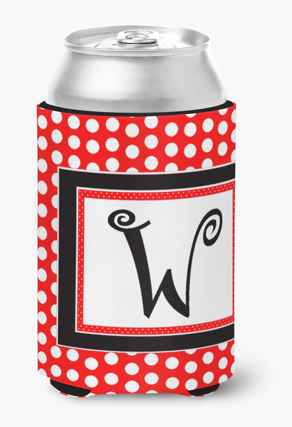Carolines Treasures CJ1012-WCC Letter W Initial Monogram - Red Black Polka Dots Can or Bottle  Hugger
