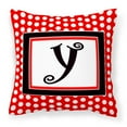 thumbnail image 1 of Carolines Treasures CJ1012-YPW1414 Monogram - Initial Y Red Black Polka Dots Decorative   Canvas Fabric Pillow 14Hx14W, 1 of 4