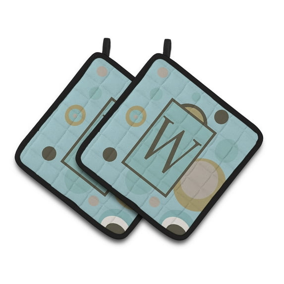 Carolines Treasures CJ1013-WPTHD Letter W Initial Monogram - Blue Dots Pair of Pot Holders, 7.5HX7.5W, multicolor