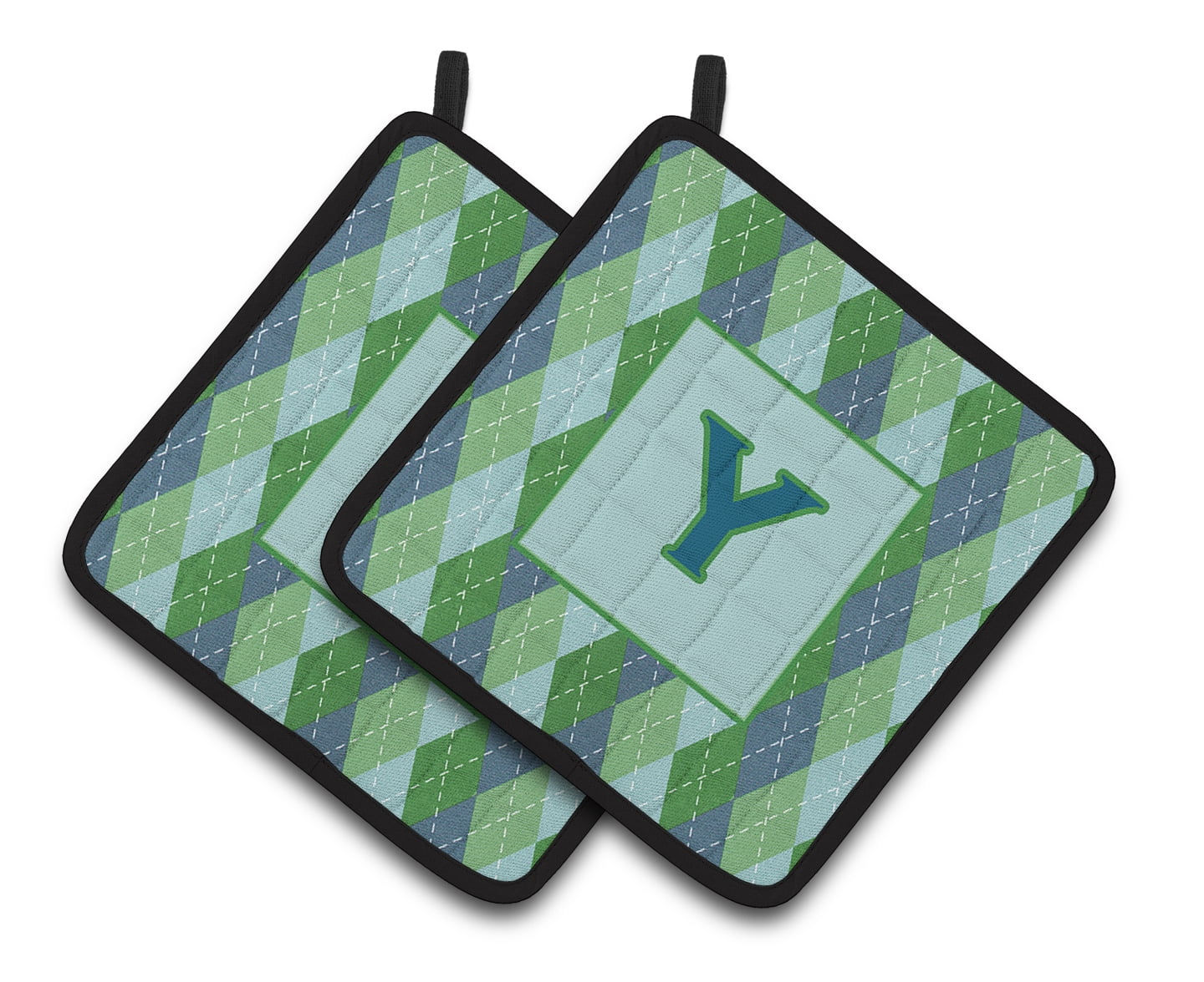 Initial Y Monogram - Blue Argoyle Pair of Pot Holders