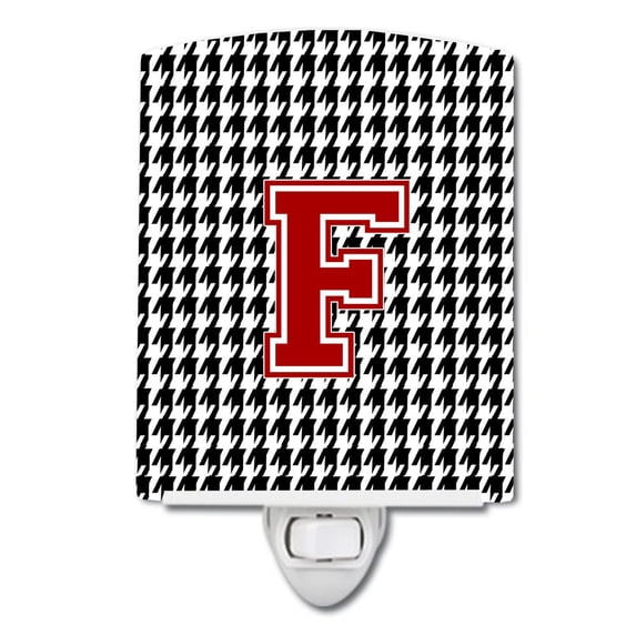 Letter F Monogram - Houndstooth Black Ceramic Night Light