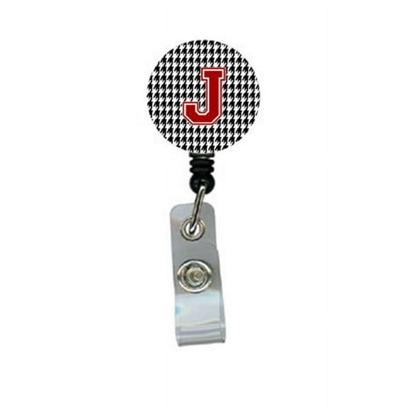 Carolines Treasures CJ1021-J-BR Houndstooth Black Initial J Monogram Initial Retractable Badge Reel Or Id Holder With Clip